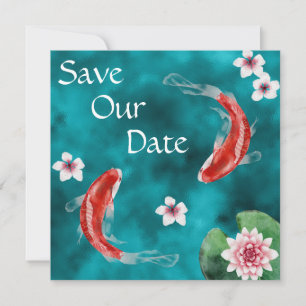 Save The Date Poisson Koi Japonais, Fleurs De Cerisiers Mariage