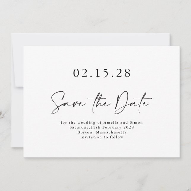 Save The Date Police de script moderne minimaliste noir blanc si (Devant)