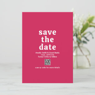 Save The Date Police rétro Hot rose QR Code moderne Mariage