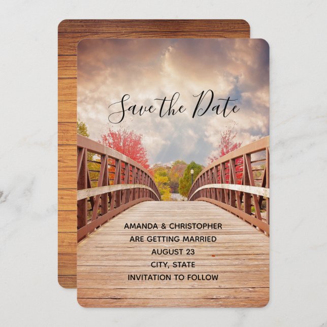 Save The Date Pont rustique en bois dans le Mariage campagnard (Devant / Derrière)
