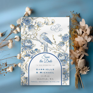 Save The Date Porcelaine de Chine Delft Bleu Blanc Oiseau