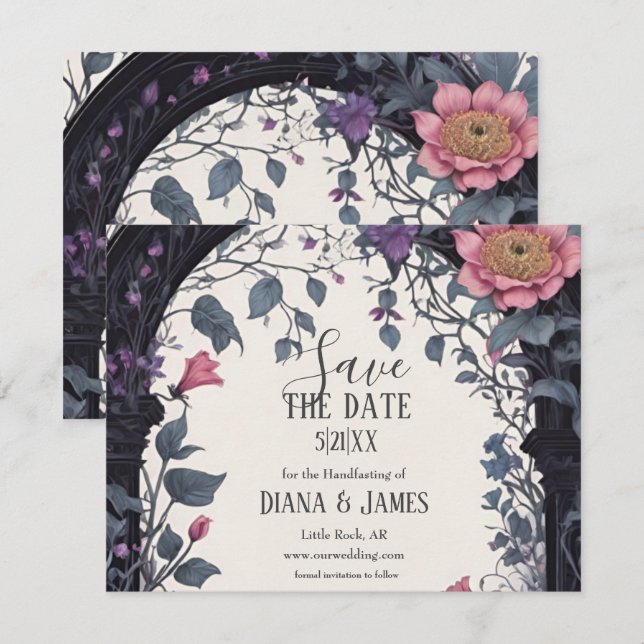 Save The Date Porte de jardin fleuri rose gothique Pagan (Devant / Derrière)