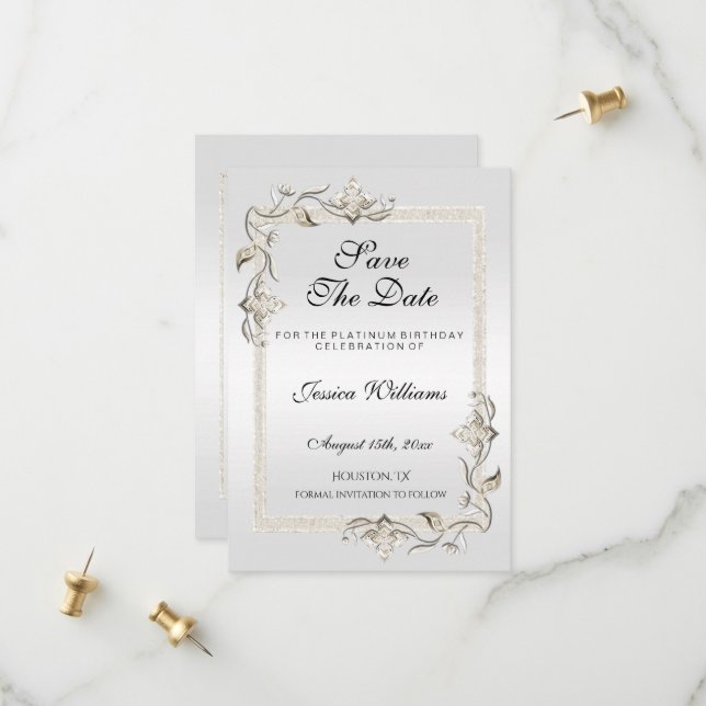 Save The Date Posh 70e anniversaire Platinum (Devant/Arrière en situation)