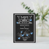 Save the Date Postcard Blue Butterflies Vintage (Standing Front)