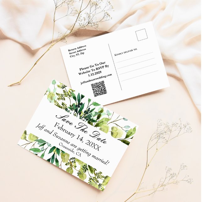 Save The Date Postcard Eucalyptus Greenery (Save The Date Eucalyptus Greenery Postcards)