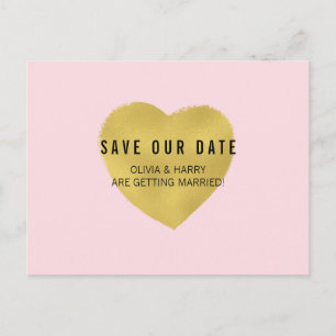 Save The Date Postcard Faux Foil Gold Heart