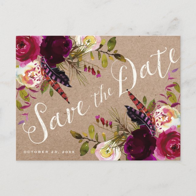 SAVE THE DATE POSTCARD | Floral Rustic Boho (Front)