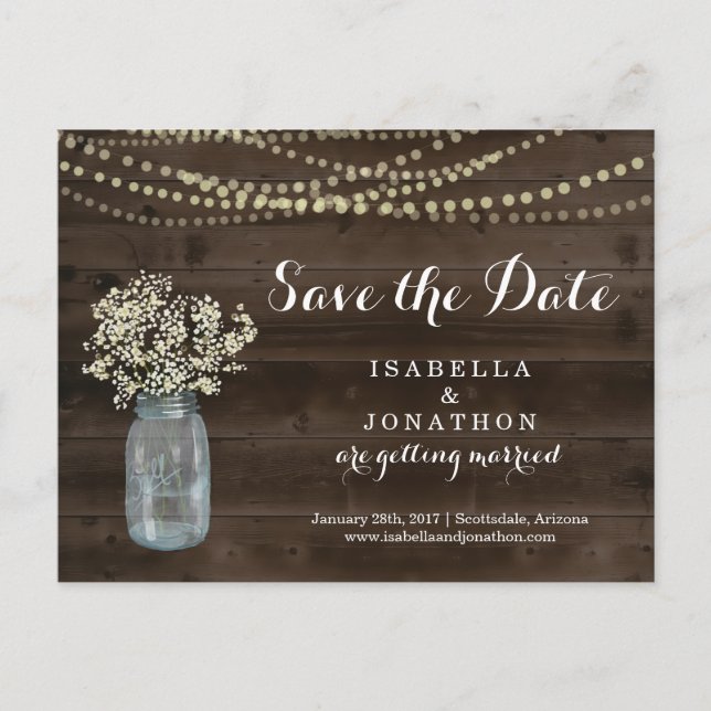 Save the Date Postcard for Rustic Wedding (Front)