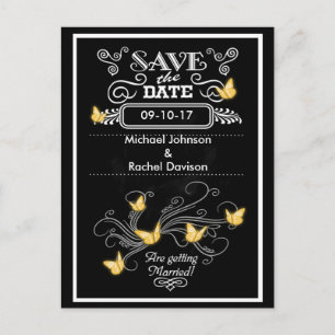 Save the Date Postcard Gold Butterflies Vintage