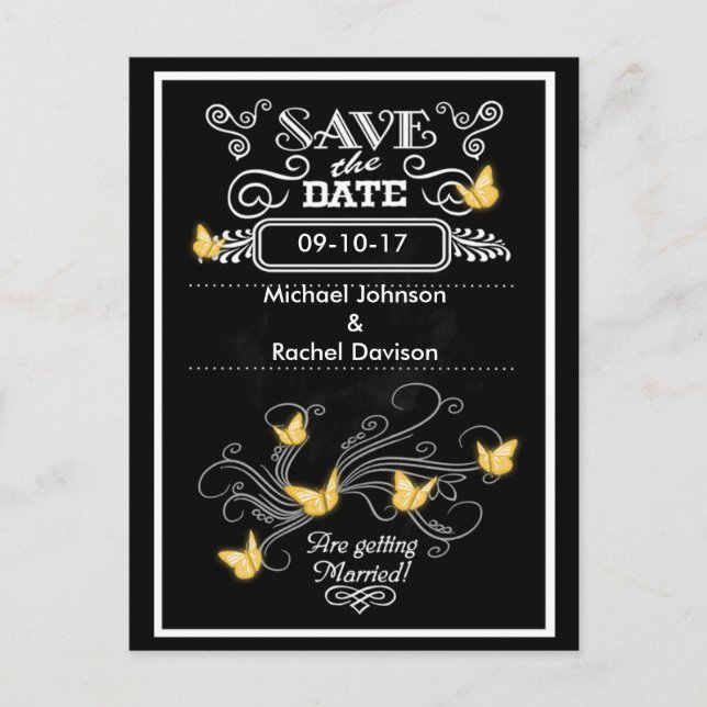 Save the Date Postcard Gold Butterflies Vintage (Front)