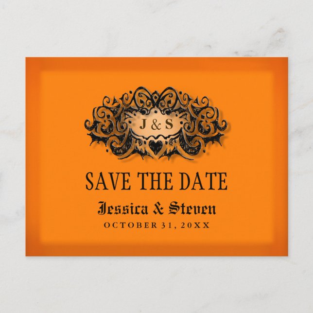 Save the Date Postcard - Halloween Orange & Black (Front)
