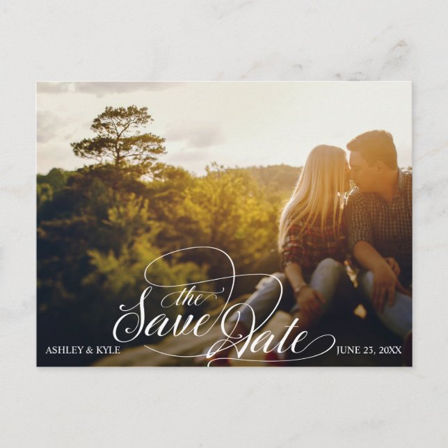 Save the Date postcard in Navy, Blush, and Gold (Front)
