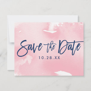 SAVE THE DATE POSTCARD modern navy pink watercolor