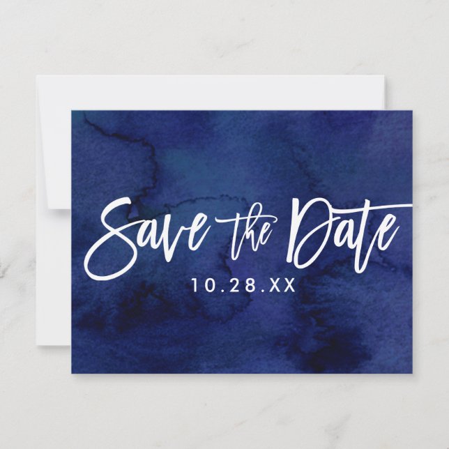 SAVE THE DATE POSTCARD painted navy watercolor (Front)
