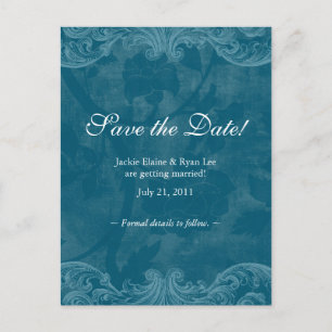Save the Date Postcard Roses Antique Teal Blue