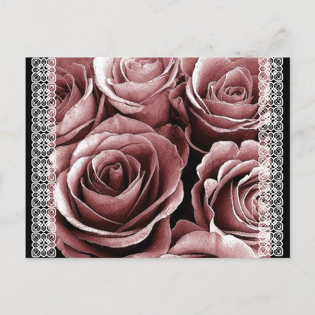 Save the Date Postcard VINTAGE PINK Roses (Front)
