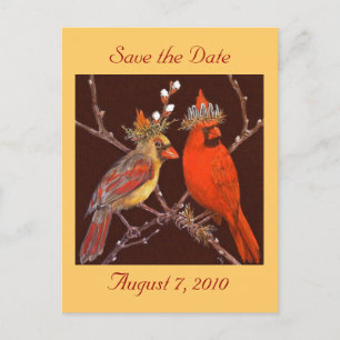 Save the date postcard with cardinal couple