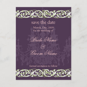 Save the Date postcards, chandelier swirls accent Announcement Postcard