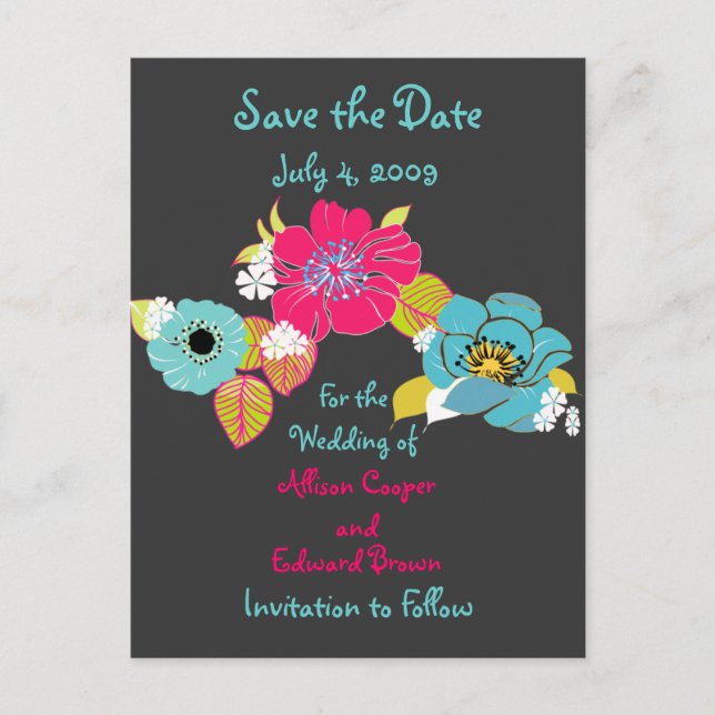 Save the Date postcards florals on graphite (Front)