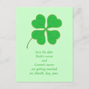 Save the date Postcards, Green Shamrock Gold Dots Announcement Postcard