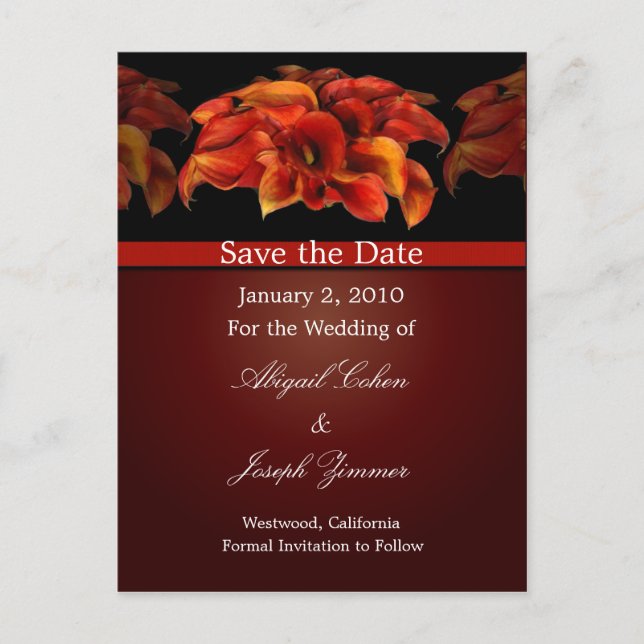 Save the date postcards, orange calla lillies announcement postcard (Front)