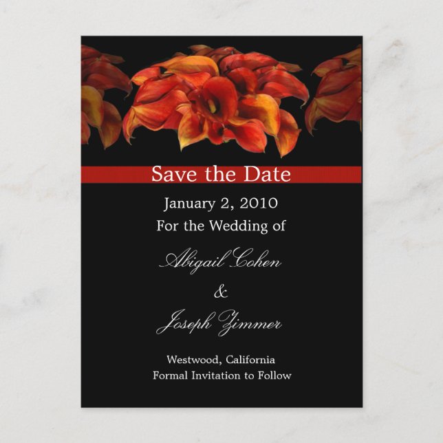 Save the date postcards, orange calla lillies announcement postcard (Front)