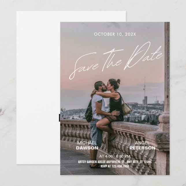 Save The Date Poster de film minimaliste pour mariage photo (Devant / Derrière)