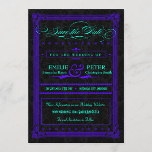 Save The Date Poster électrique Turquoise & violet style Enregis
