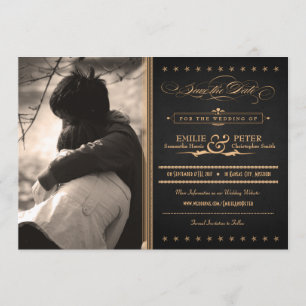 Save The Date Poster vintage Charbon & Gold Photo Enregistrer la