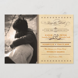 Save The Date Poster vintage Orange & Photo Brown Enregistrer la