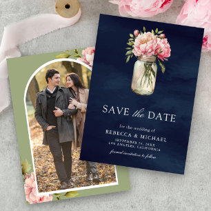 Save The Date Pot de fleurs rose en bocal Mason Photo mariage bl
