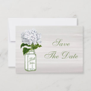 Save The Date Pot Mason & Hydrangea Blanche Annonce de Mariage "