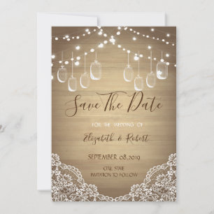 Save The Date Pot Mason Rustique,Guirlandes de Lumieres, Dentell