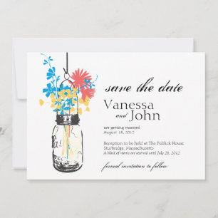 Save The Date Pot Mason Vintage & Fleurs Sauvages Enregistrez la