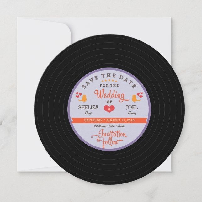 Save The Date Pour Sheliza : Disque Vinyle Rétro Ciel Orange Ble (Devant)