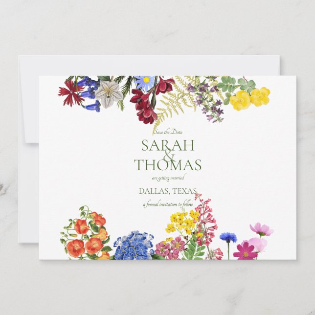 Save The Date Prairie de fleurs sauvages Mariage printanier flor (Devant)