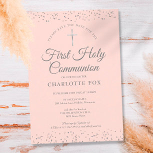 Save The Date Première Sainte Communion Blush Pink Silver Stardu