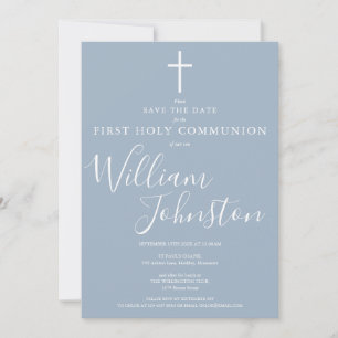 Save The Date Première Sainte Communion élégante Dusty Blue