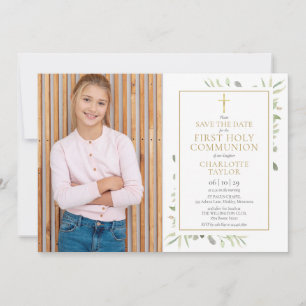 Save The Date Première Sainte Communion Élégante Verdure Photo