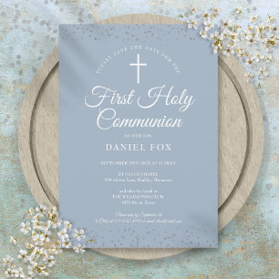 Save The Date Première Sainte Communion Poussière Bleue Poussièr