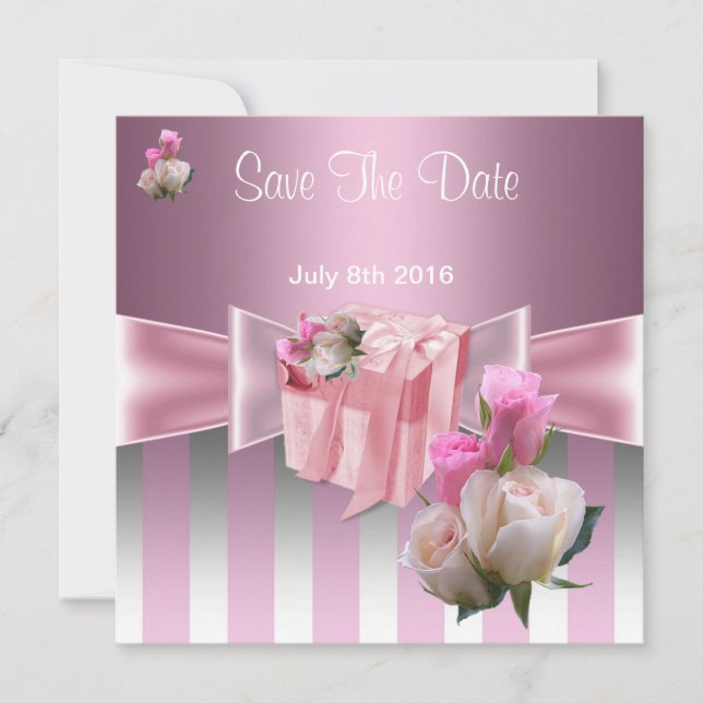 Save The Date Pretty Satin Pink Silver Stripe Bow (Front)