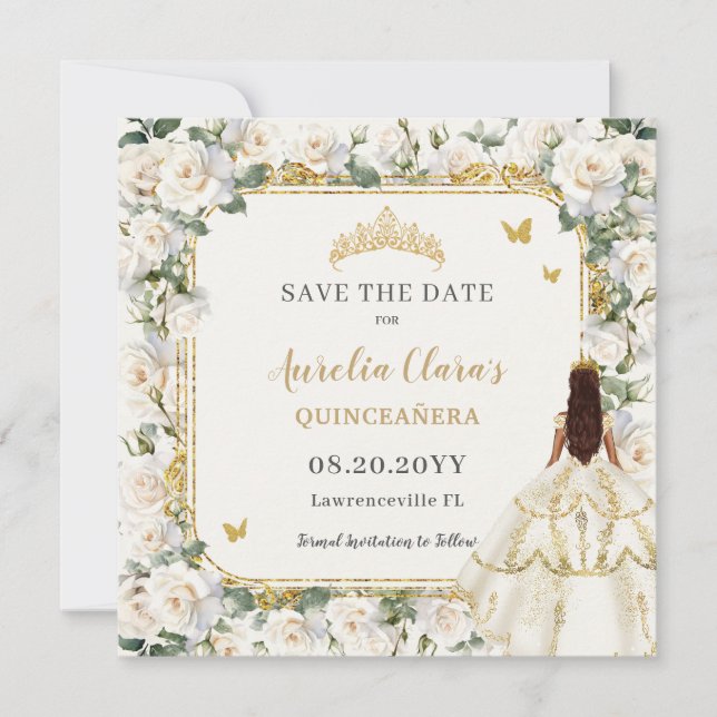 Save The Date Princesse Quinceañera Champagne Robe Rose ivoire (Devant)