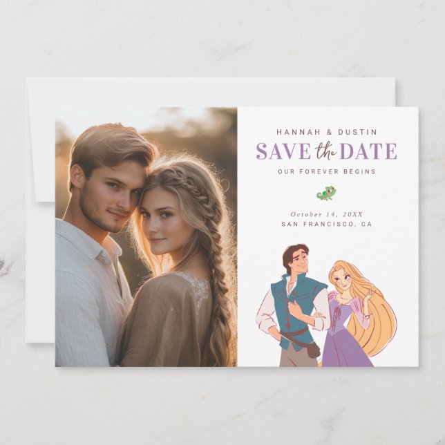 Save The Date Princesse Rapunzel & Flynn Photo Enregistrer la da (Devant)
