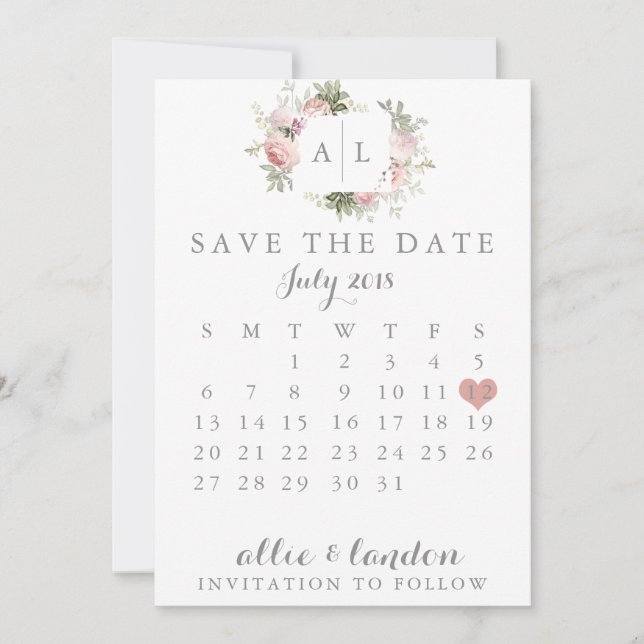 Save The Date Printemps Floral Enregistrer le calendrier de la d (Devant)