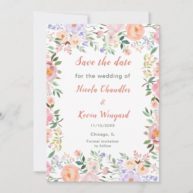Save The Date Printemps Floral Fleurs mariage Enregistrer la dat (Devant)