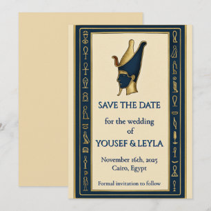 Save The Date Profil de Pharaon Égyptien Or Faire Part de Conser