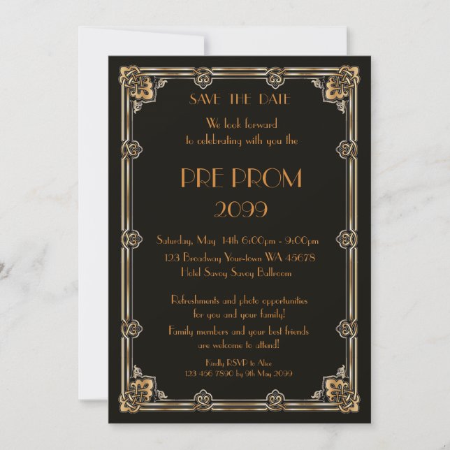 Save The Date PromJunior, Grand Gatsby, Or, Noir (Devant)