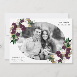 Save The Date Prune Foncé Floral Photo Enregistrer La Date