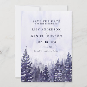 Save The Date Purple Aquarelle Pine Tree Forest Mariage photo