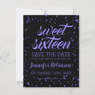 Save The Date Purple Black Sweet 16 Anniversaire Date de sauvega